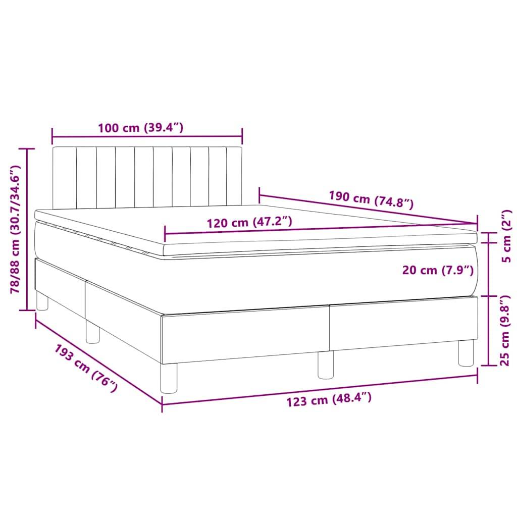 vidaXL Boxspringbett mit Matratze & LED Dunkelgrau 120x190 cm Samt