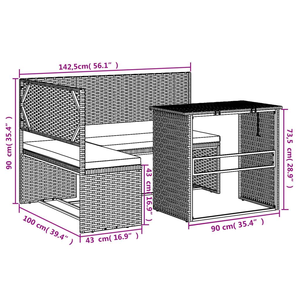 vidaXL Gartensofa in L-Form mit Tisch und Kissen Braun Poly Rattan