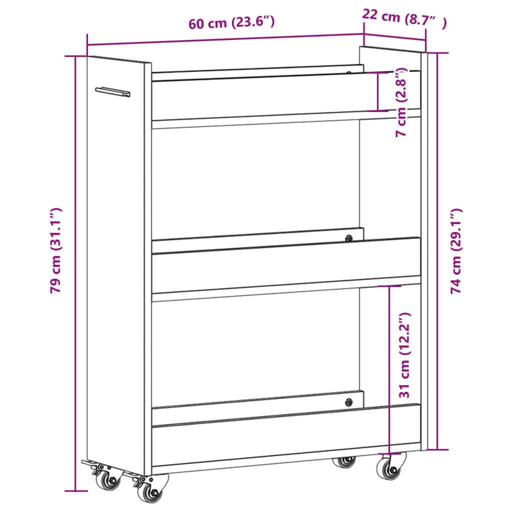 vidaXL Schrank mit Rollen Sonoma-Eiche 60x22x79 cm Holzwerkstoff