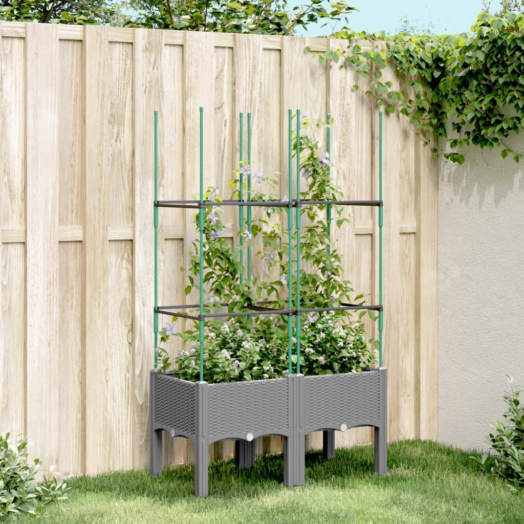 vidaXL Pflanzkübel mit Rankgitter Hellgrau 80x40x142,5 cm PP