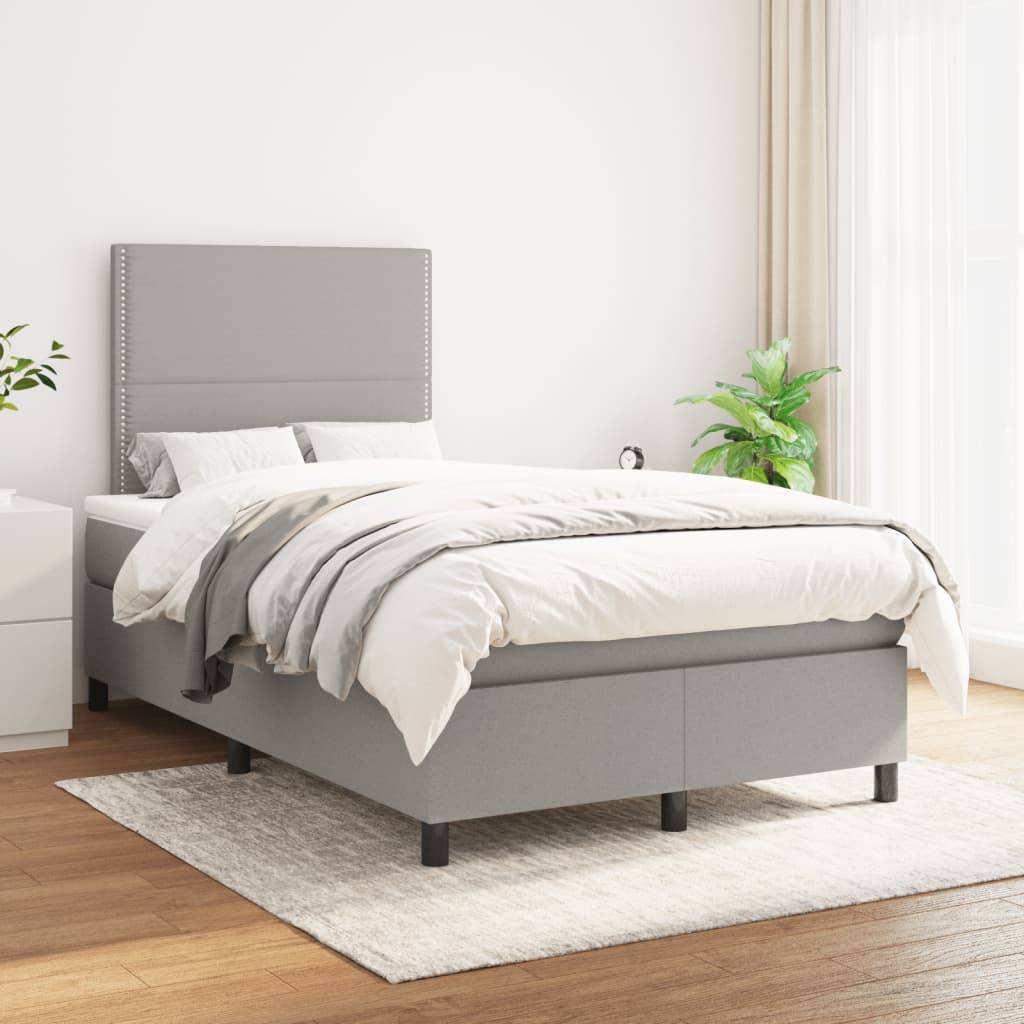 vidaXL Boxspringbett mit Matratze Hellgrau 120x190 cm Stoff