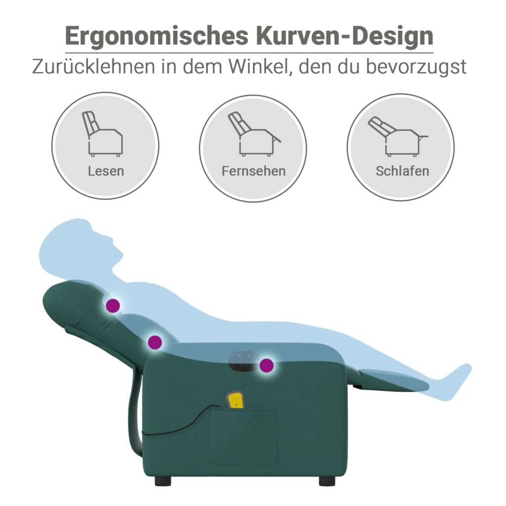 vidaXL Massagesessel Elektrisch Dunkelgrün Stoff
