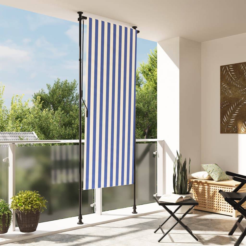 vidaXL Außenrollo Blau und Weiß 120x270 cm Stoff und Stahl