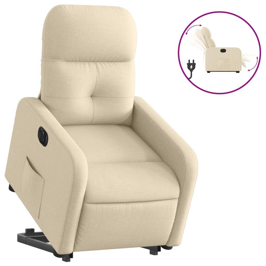 vidaXL Relaxsessel mit Aufstehhilfe Elektrisch Creme Stoff