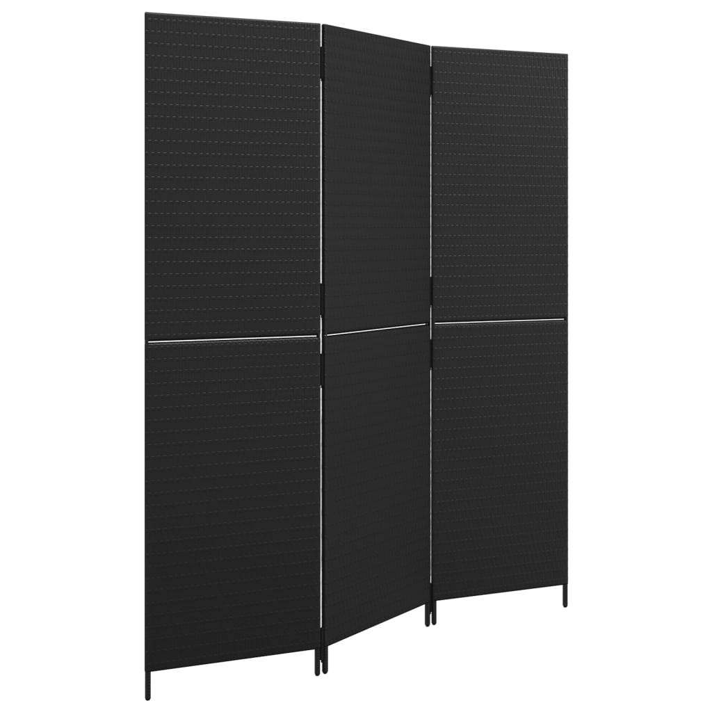 vidaXL Paravent 3-tlg. Schwarz Poly Rattan