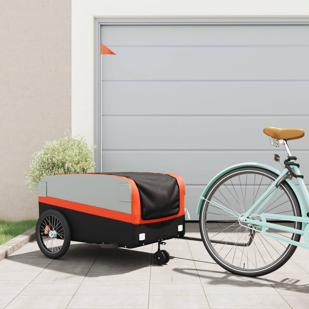 vidaXL Fahrradanhänger Schwarz und Orange 45 kg Eisen