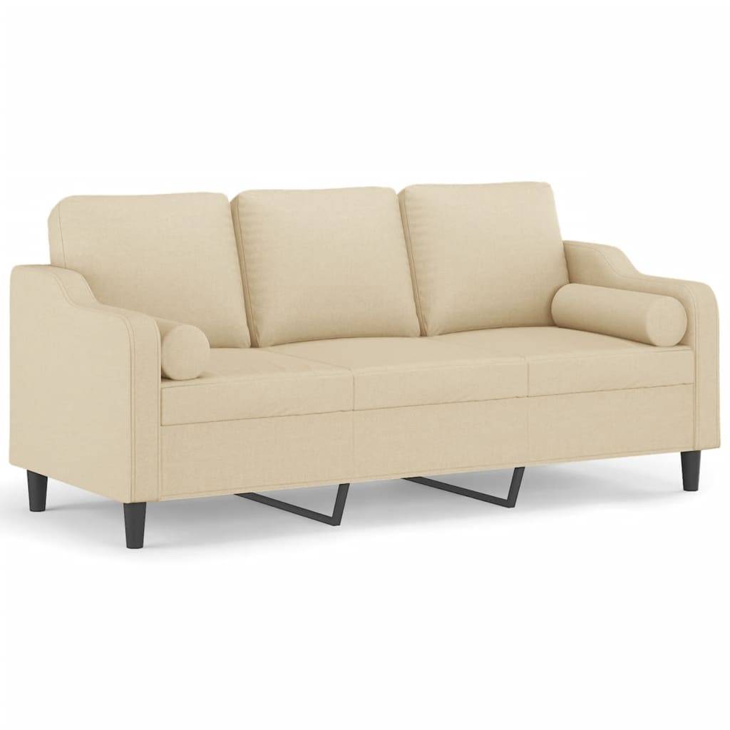 vidaXL 3-Sitzer-Sofa mit Zierkissen Creme 180 cm Stoff