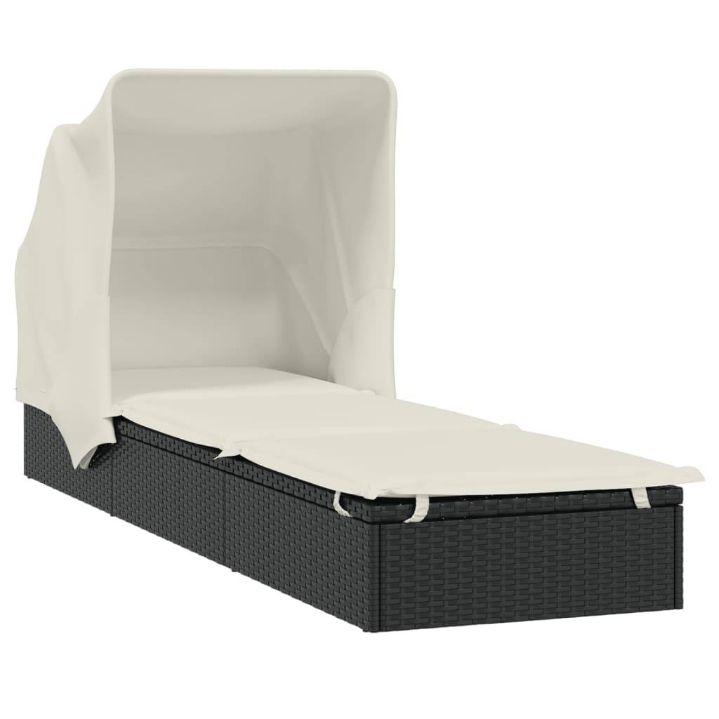 vidaXL Sonnenliege mit Faltdach Schwarz 213x63x97 cm Poly Rattan