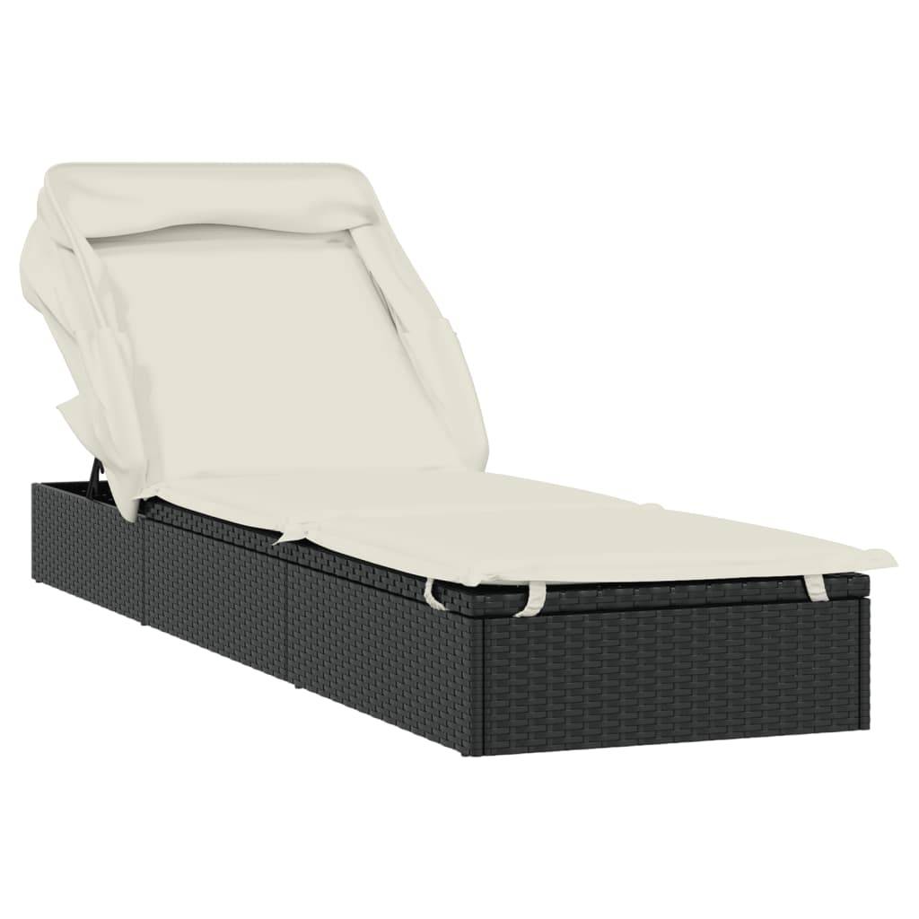 vidaXL Sonnenliege mit Faltdach Schwarz 213x63x97 cm Poly Rattan