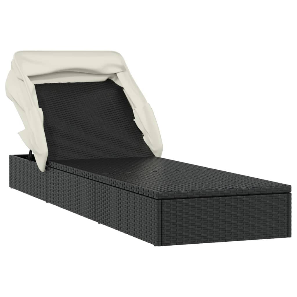 vidaXL Sonnenliege mit Faltdach Schwarz 213x63x97 cm Poly Rattan