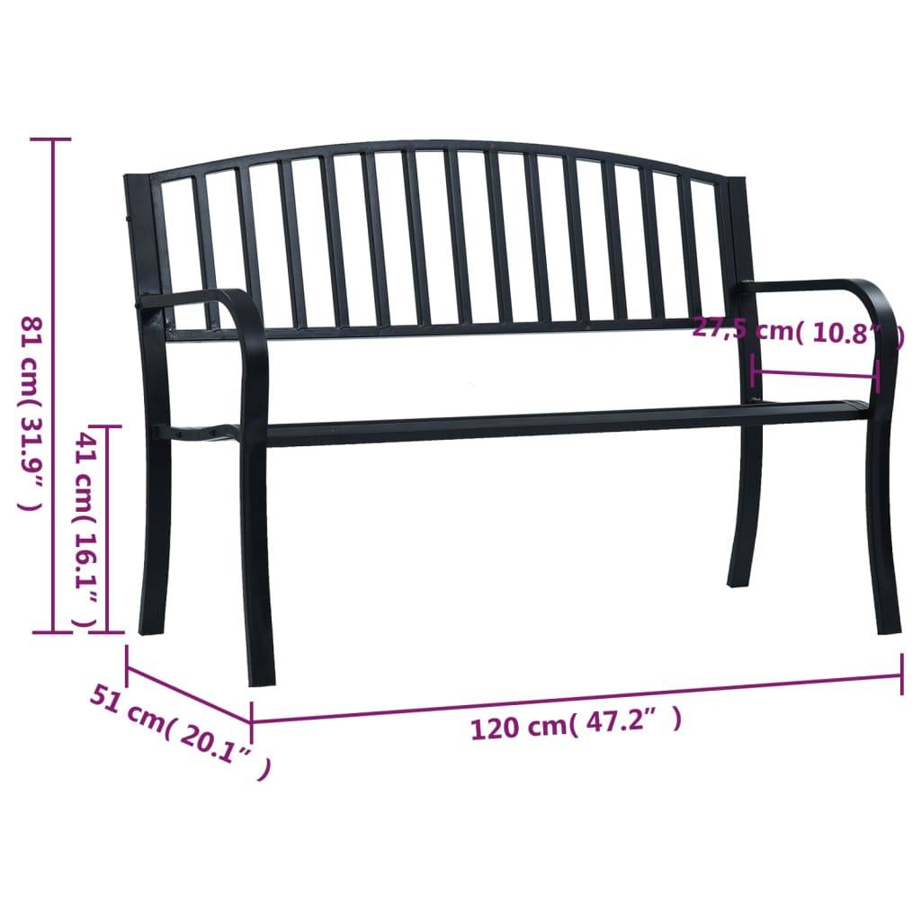 vidaXL Gartenbank Schwarz 120 cm Stahl