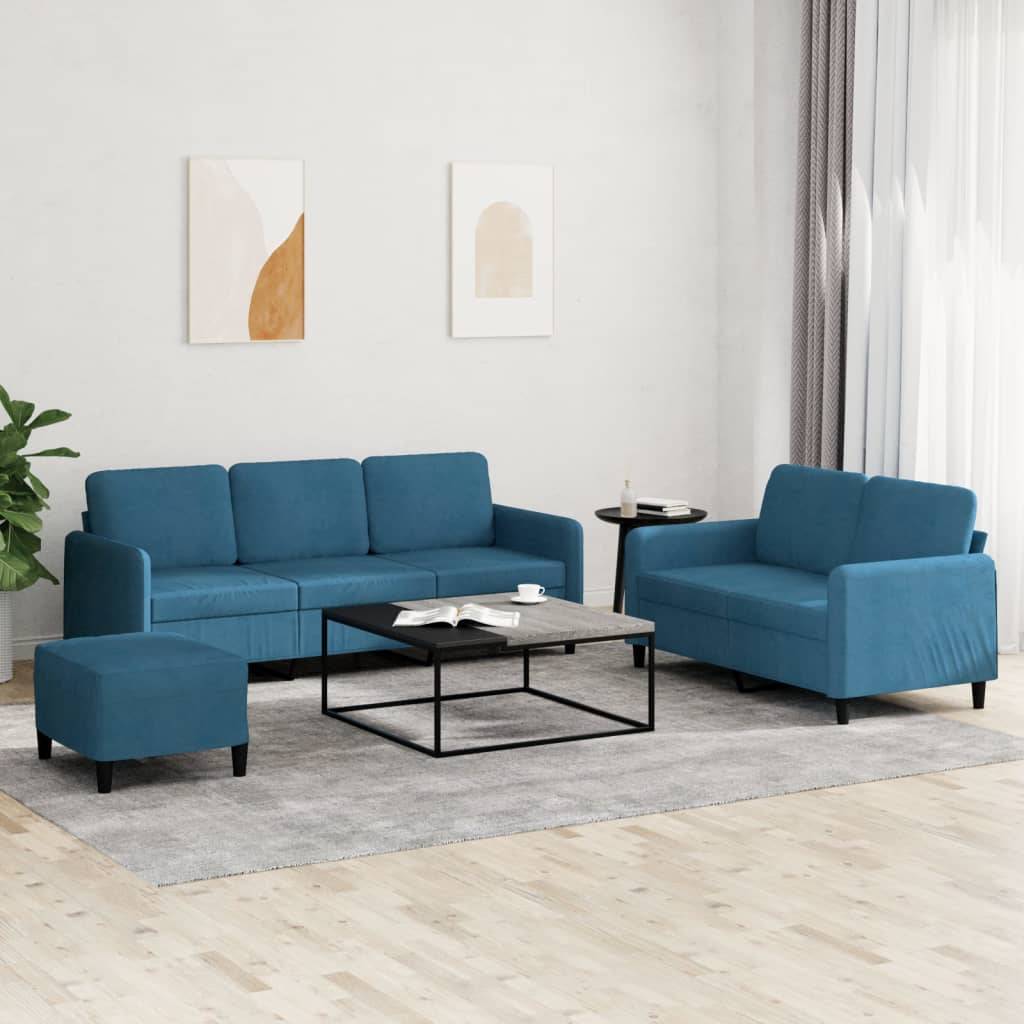 vidaXL 3-tlg. Sofagarnitur Blau Samt