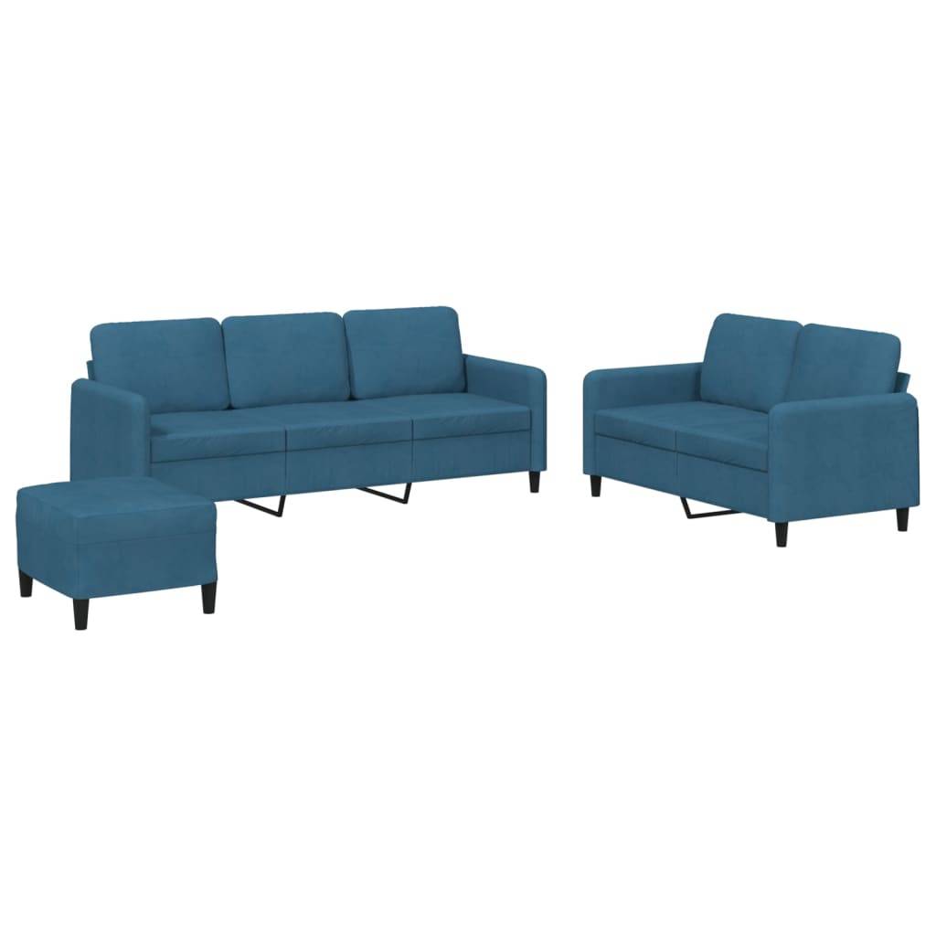 vidaXL 3-tlg. Sofagarnitur Blau Samt