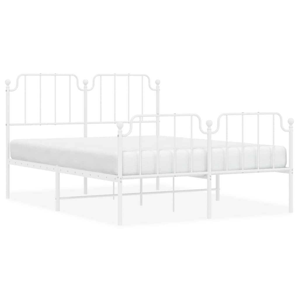 vidaXL Bettgestell mit Kopf- und Fußteil Metall Weiß 140x190 cm