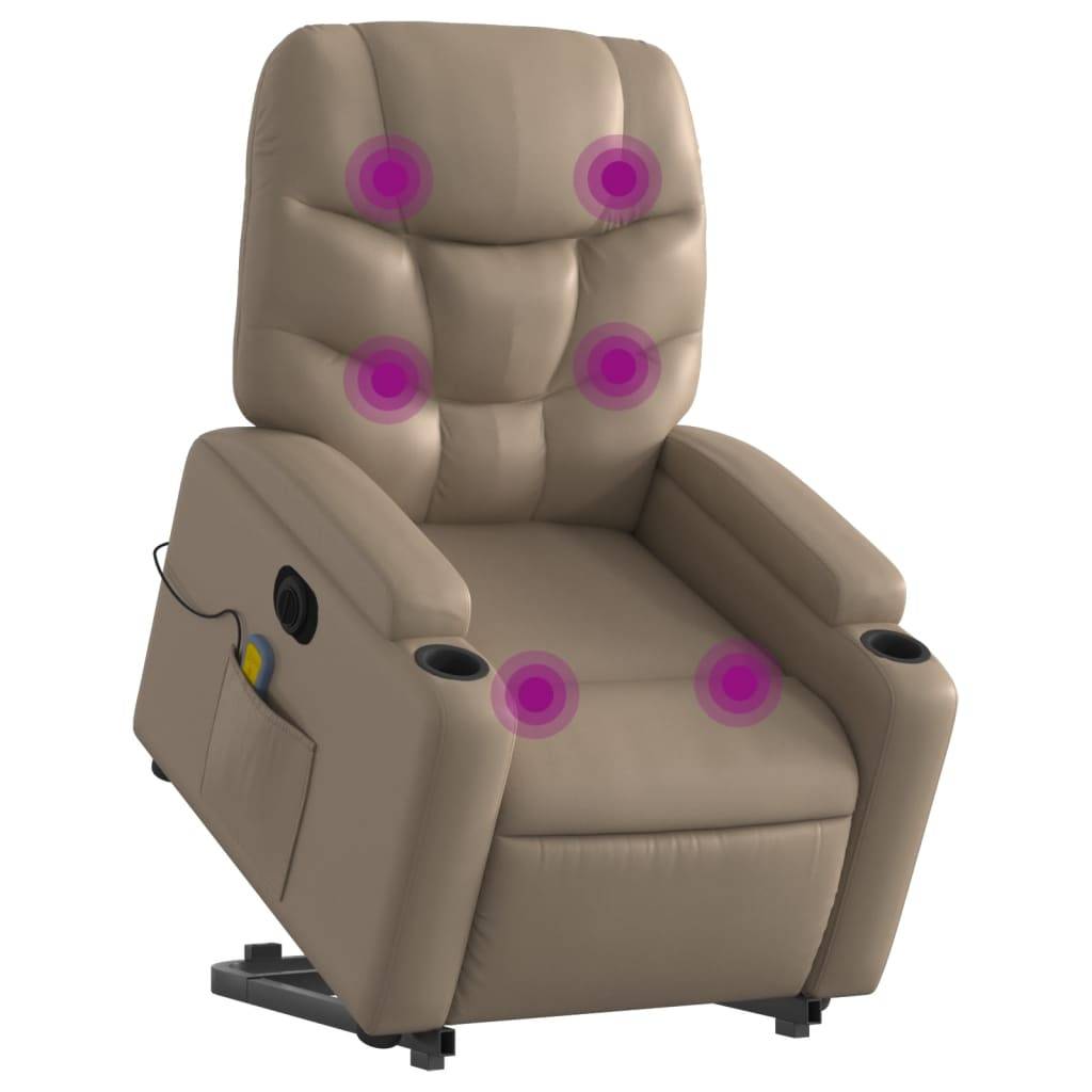 vidaXL Massagesessel mit Aufstehhilfe Elektrisch Cappuccino Kunstleder