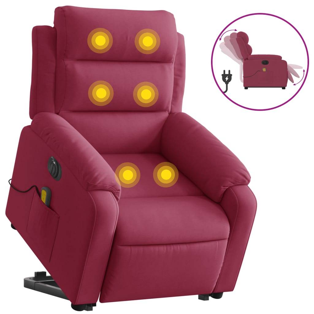 vidaXL Massagesessel mit Aufstehhilfe Elektrisch Weinrot Samt