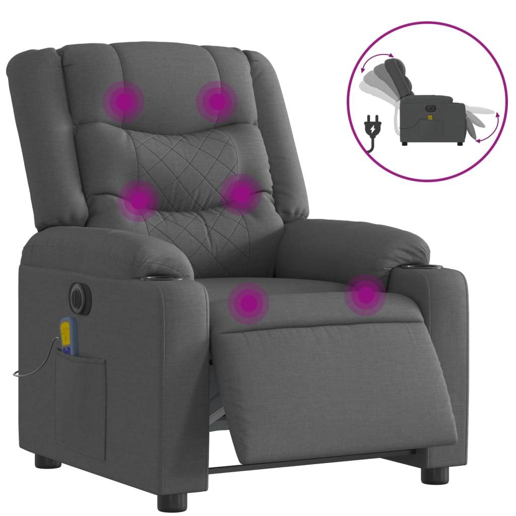 vidaXL Massagesessel Elektrisch Dunkelgrau Stoff