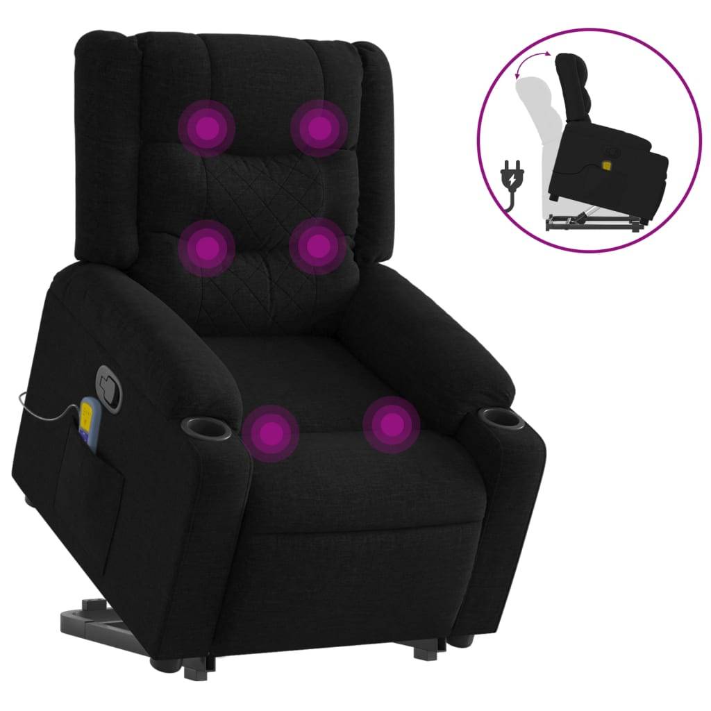 vidaXL Massagesessel mit Aufstehhilfe Schwarz Stoff