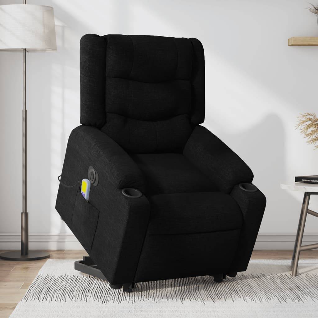 vidaXL Elektrischer Massagesessel mit Aufstehhilfe Schwarz Stoff