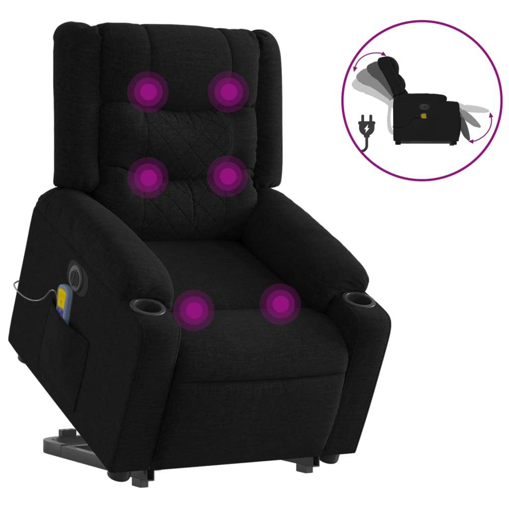 vidaXL Elektrischer Massagesessel mit Aufstehhilfe Schwarz Stoff
