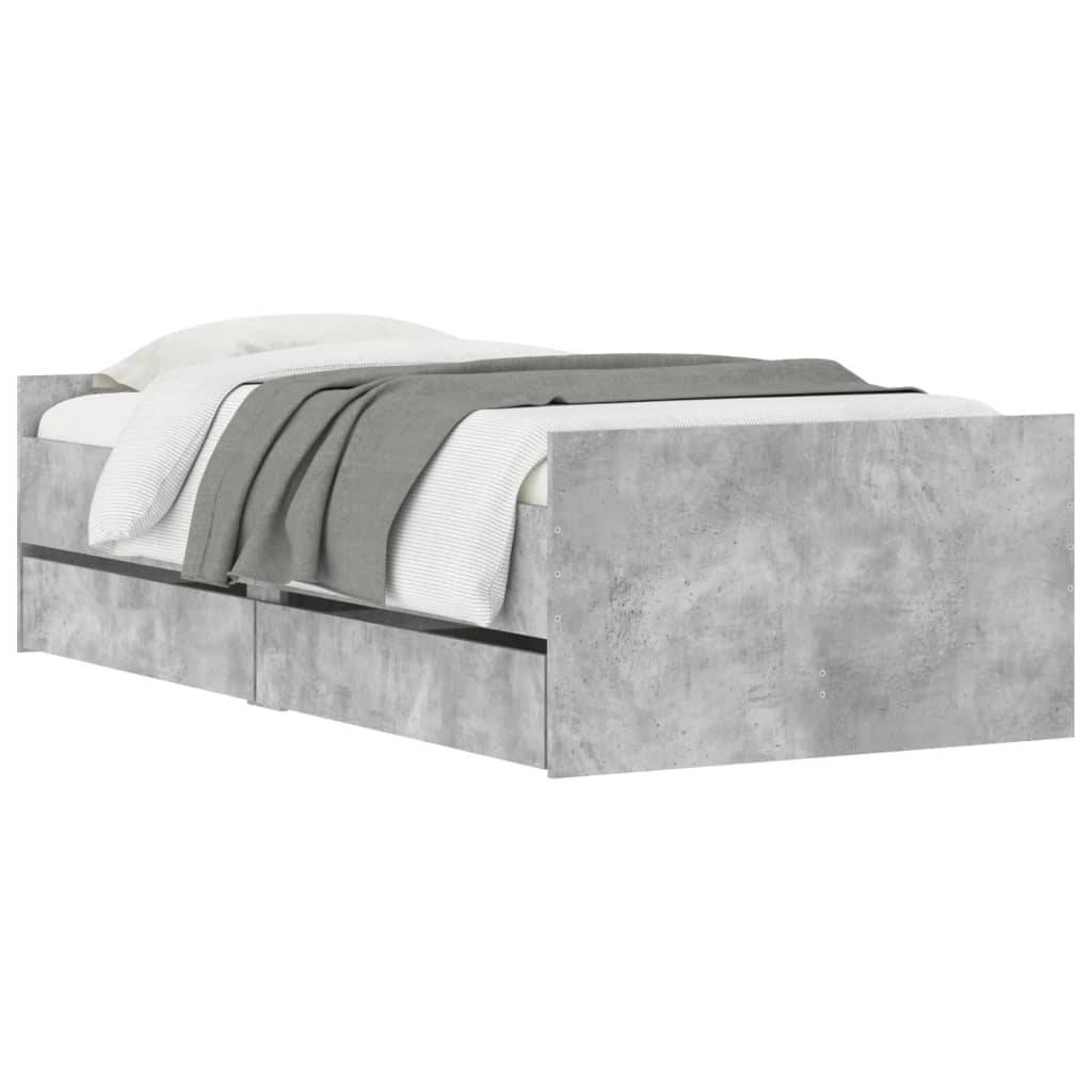 vidaXL Bett mit Schubladen Betongrau 75x190 cm