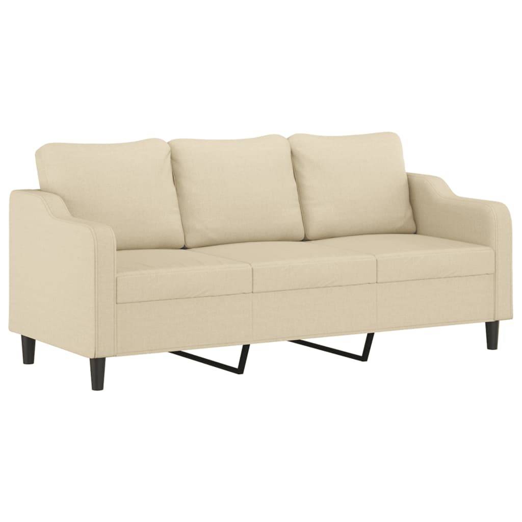 vidaXL 3-Sitzer-Sofa mit Zierkissen Creme 180 cm Stoff