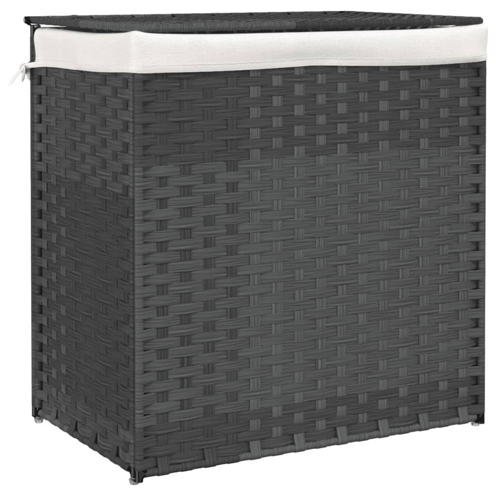 vidaXL Wäschekorb mit 2 Fächern Grau 53x35x57 cm Poly Rattan