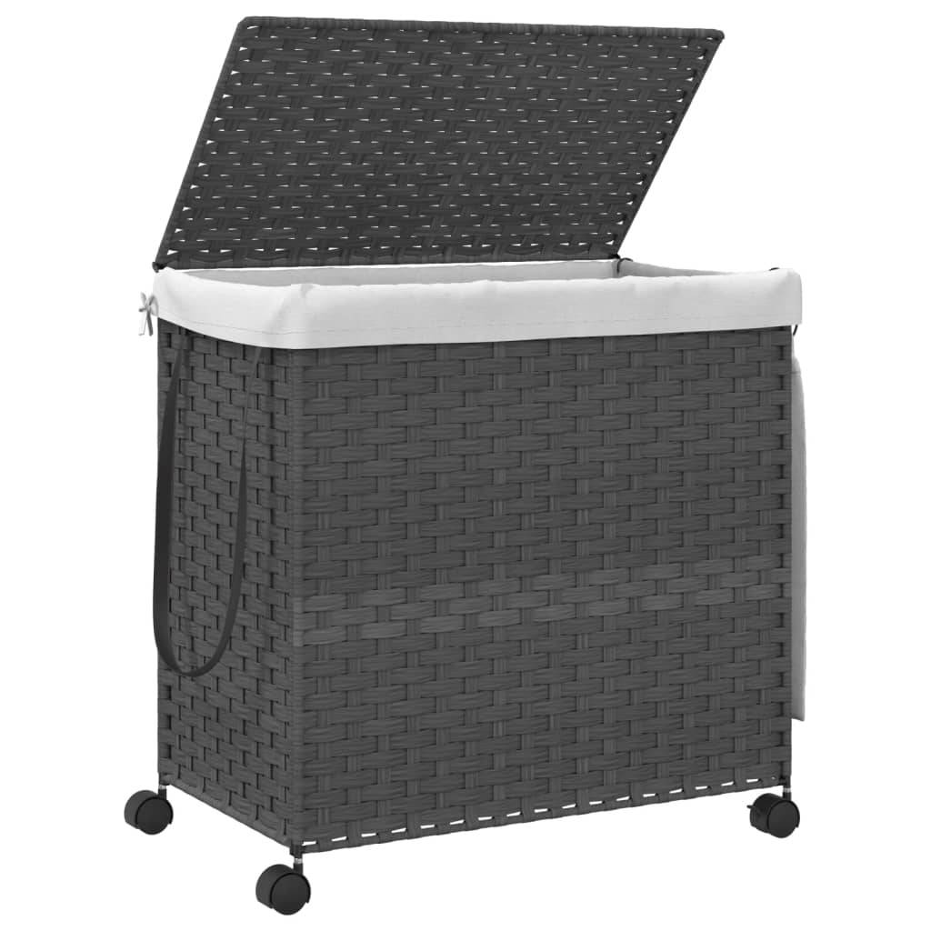 vidaXL Wäschekorb mit Rollen Grau 60x35x60,5 cm Rattan