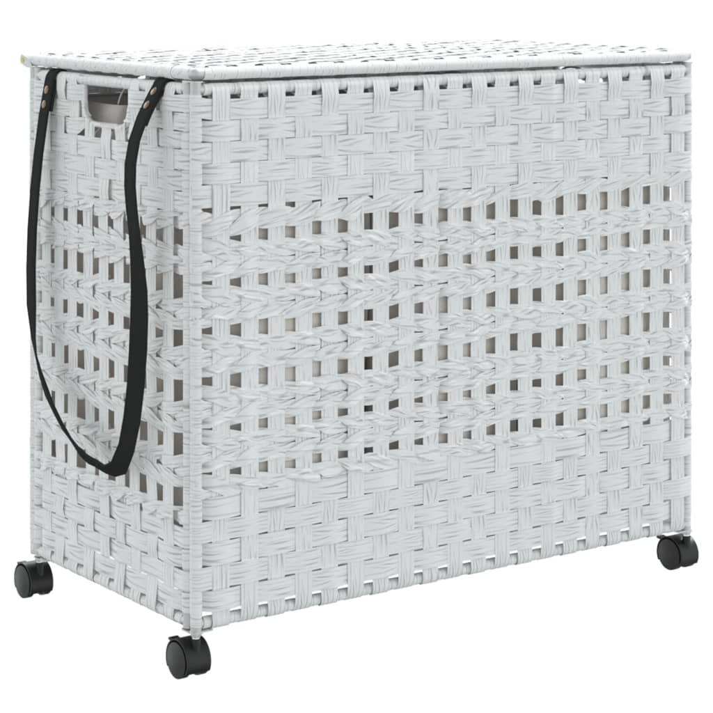vidaXL Wäschekorb mit Rollen Weiß 66x35x60 cm Rattan