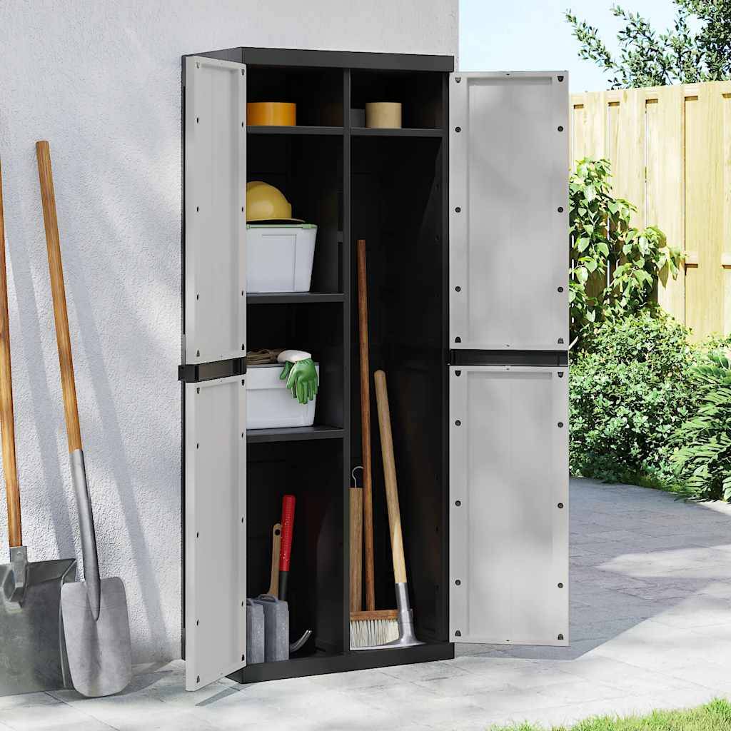 vidaXL Gartenschrank Grau und Schwarz 65x37x165 cm PP