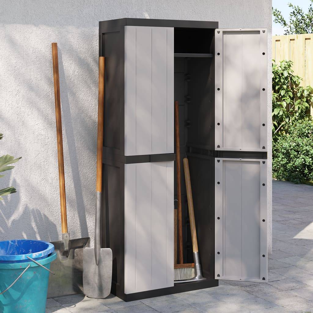 vidaXL Gartenschrank Grau und Schwarz 65x37x165 cm PP