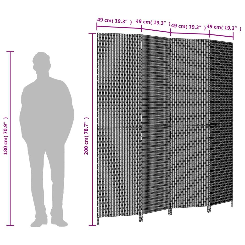 vidaXL Paravent 4-tlg. Grau Poly Rattan
