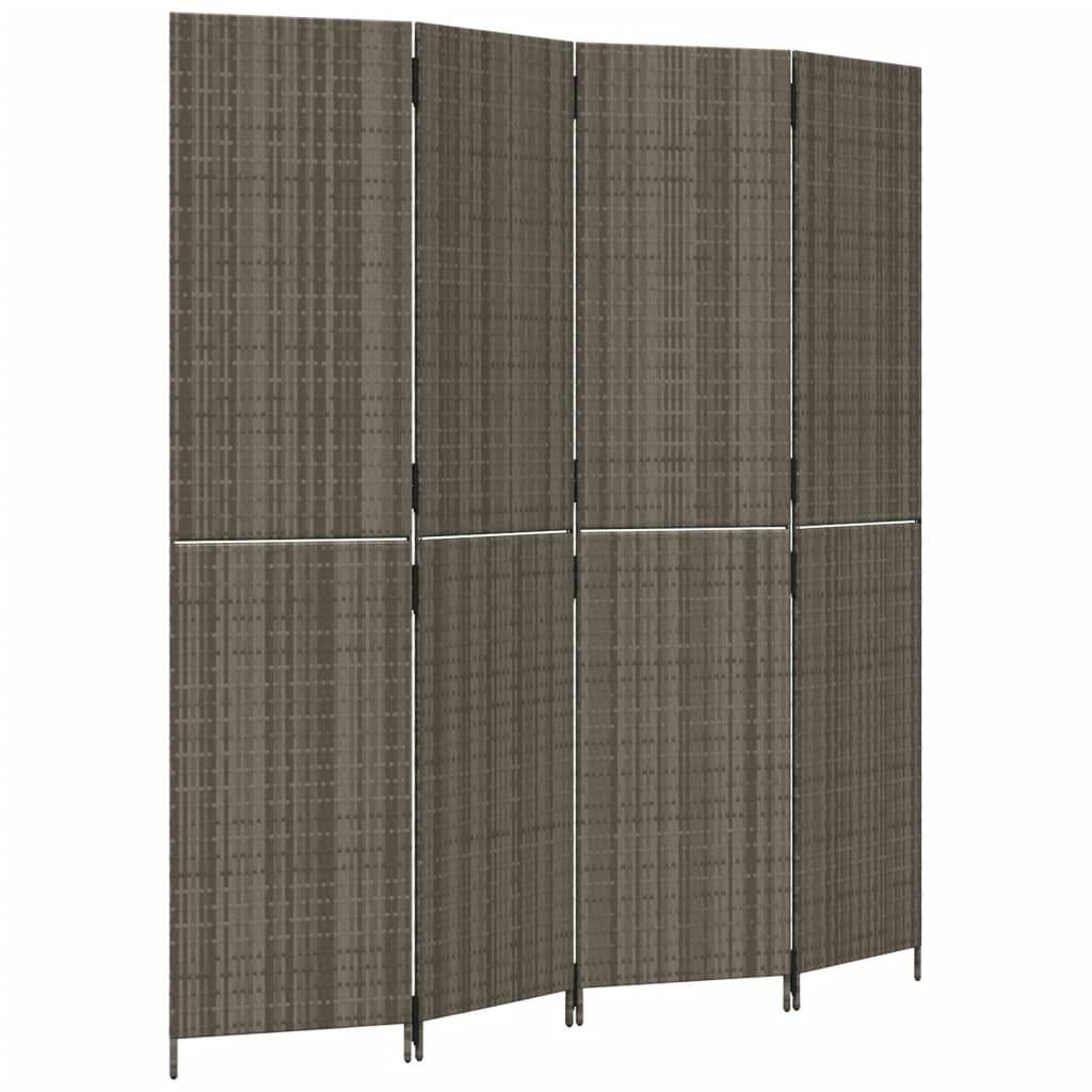 vidaXL Paravent 4-tlg. Grau Poly Rattan