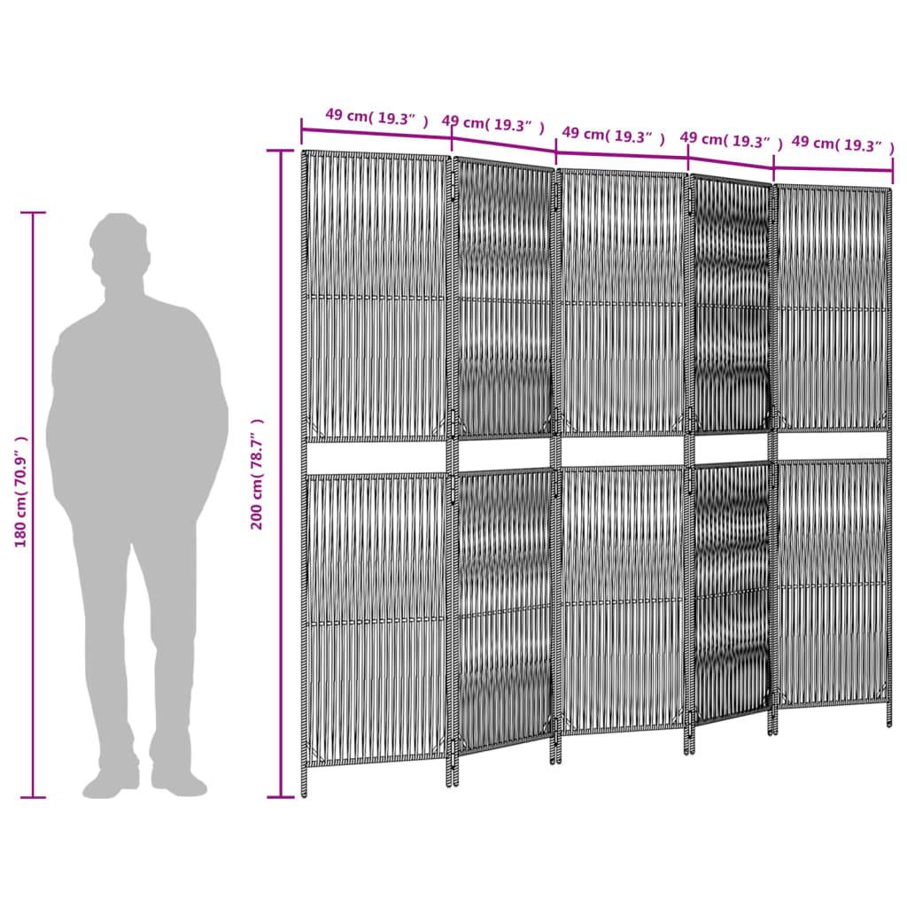 vidaXL Paravent 5-tlg. Schwarz Poly Rattan