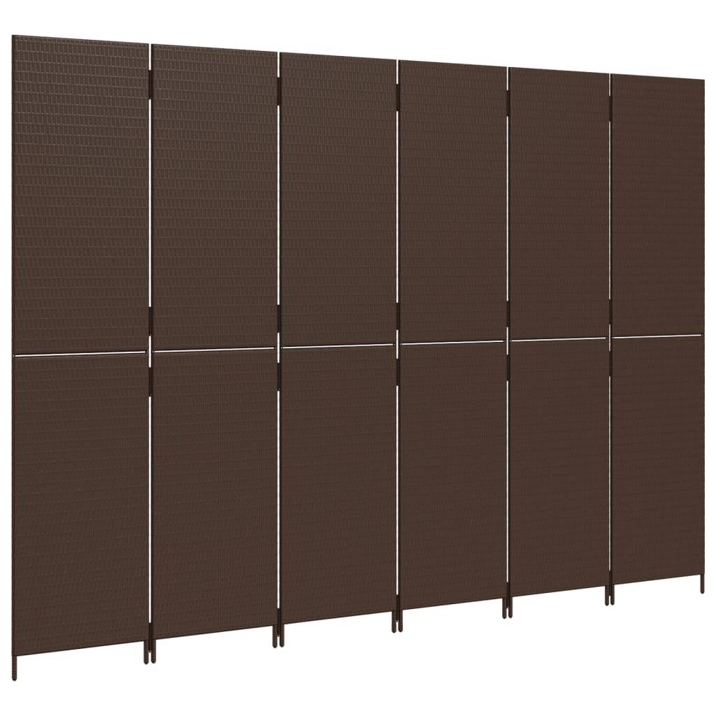 vidaXL Paravent 6-tlg. Braun Poly Rattan