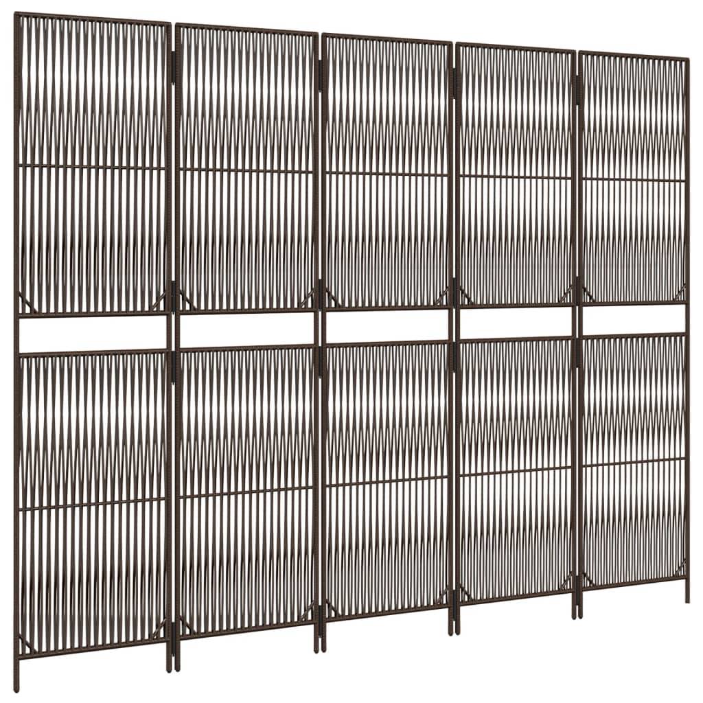 vidaXL Paravent 5-tlg. Braun Poly Rattan