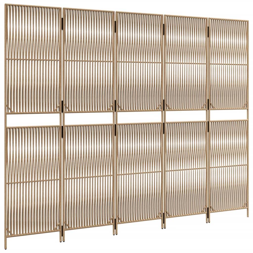 vidaXL Paravent 5-tlg. Beige Poly Rattan