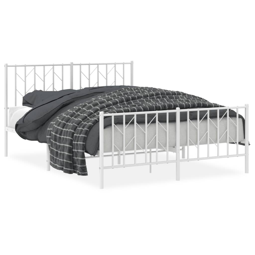 vidaXL Bettgestell mit Kopf- und Fußteil Metall Weiß 140x190 cm