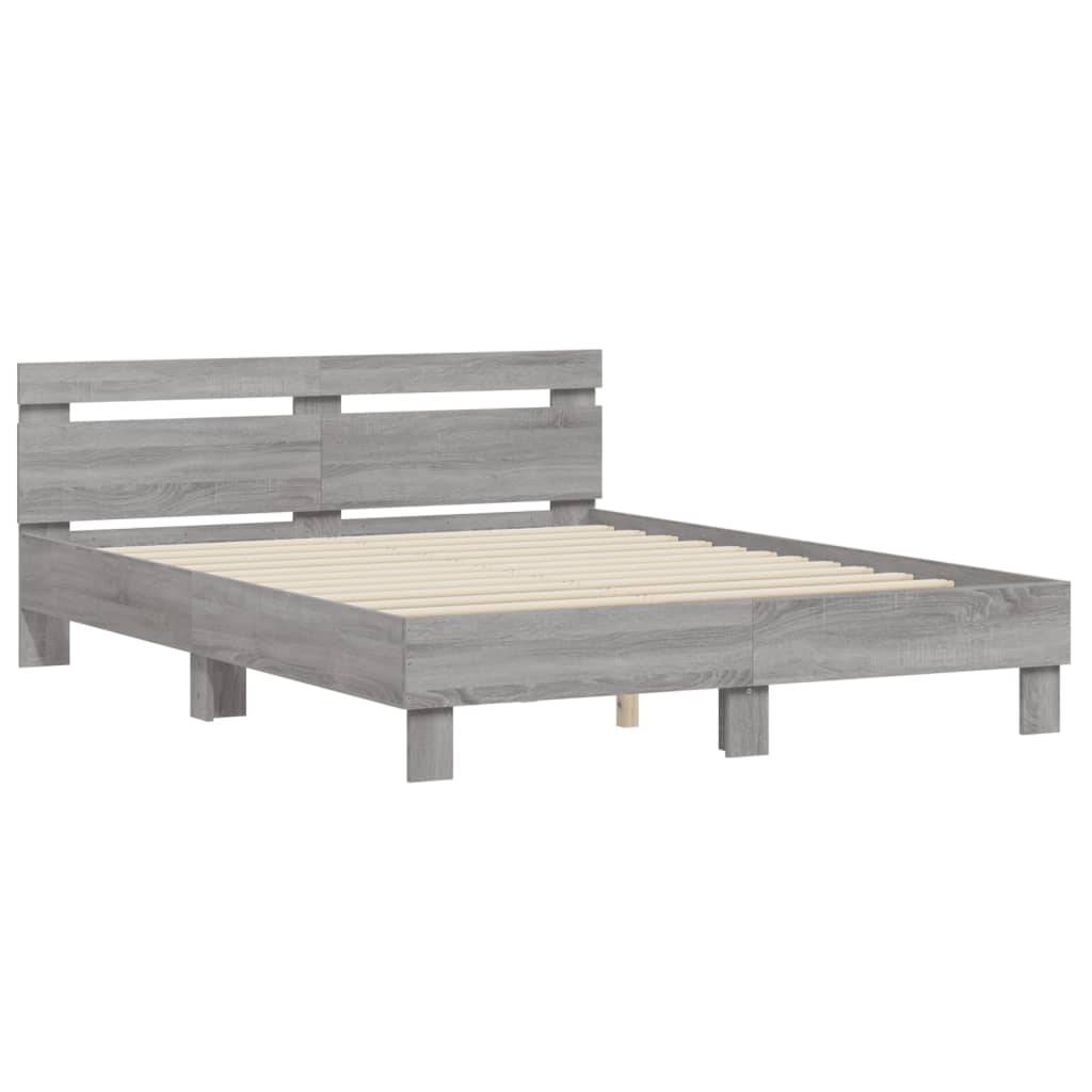 vidaXL Bettgestell mit Kopfteil Grau Sonoma 140x190 cm Holzwerkstoff