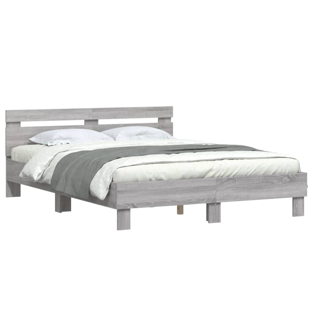 vidaXL Bettgestell mit Kopfteil Grau Sonoma 140x190 cm Holzwerkstoff
