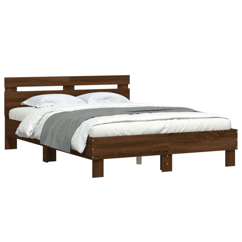 vidaXL Bettgestell mit Kopfteil Braun Eichen-Optik 135x190 cm