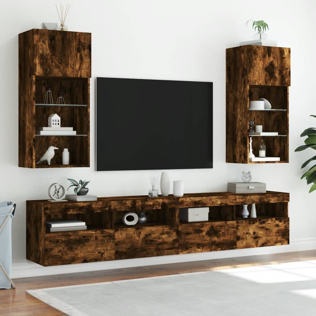 vidaXL TV-Schrank mit LED-Leuchten Räuchereiche 40,5x30x90 cm