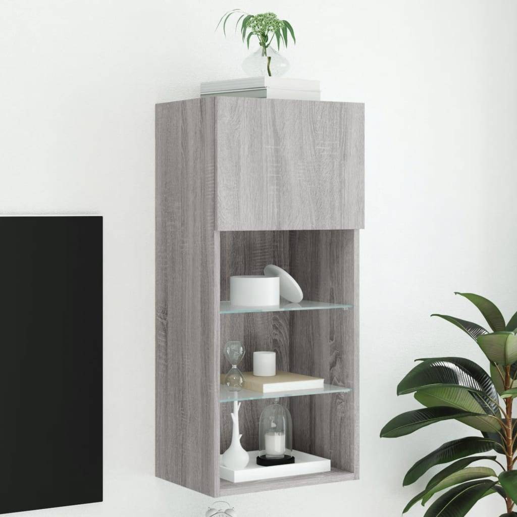 vidaXL TV-Schrank mit LED-Leuchten Grau Sonoma 40,5x30x90 cm