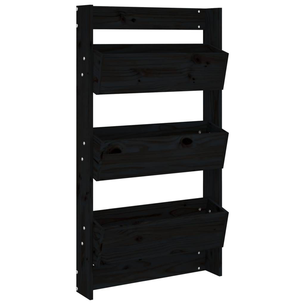 vidaXL Wand-Pflanzkübel 3 Fächer 60x18,5x110 cm Schwarz Kiefernholz
