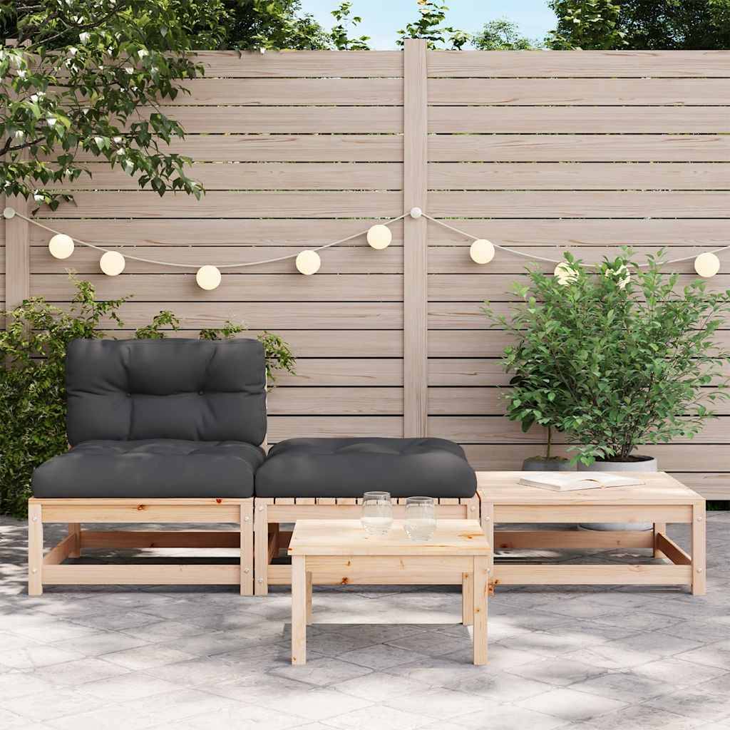 vidaXL Gartensofa ohne Armlehnen mit Kissen und Hockern