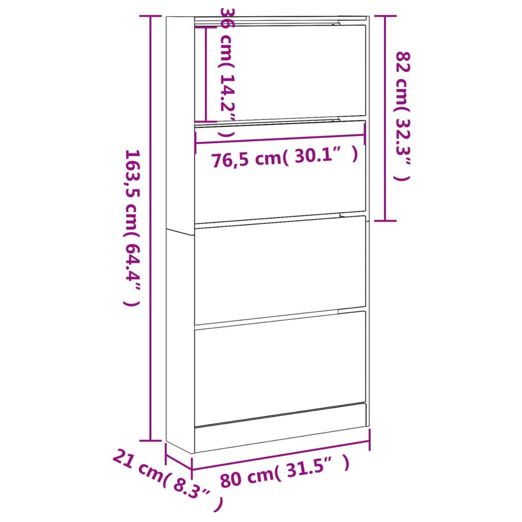 vidaXL Schuhschrank mit 4 Klappen Betongrau 80x21x163,5 cm