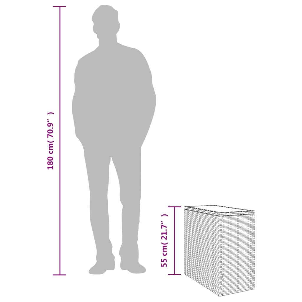 vidaXL Garten-Beistelltisch mit Glasplatte Schwarz 58x27,5x55cm Rattan