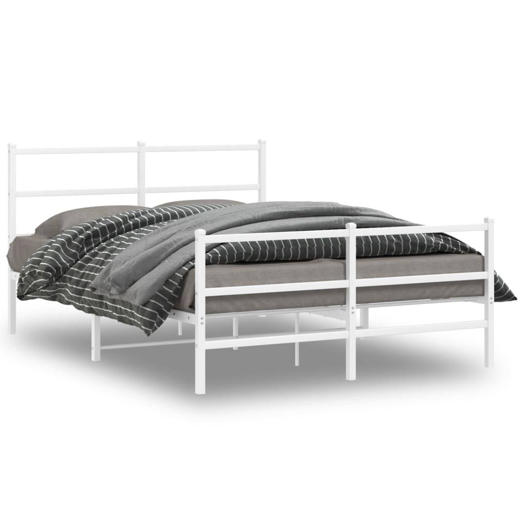 vidaXL Bettgestell mit Kopf- und Fußteil Metall Weiß 140x200 cm