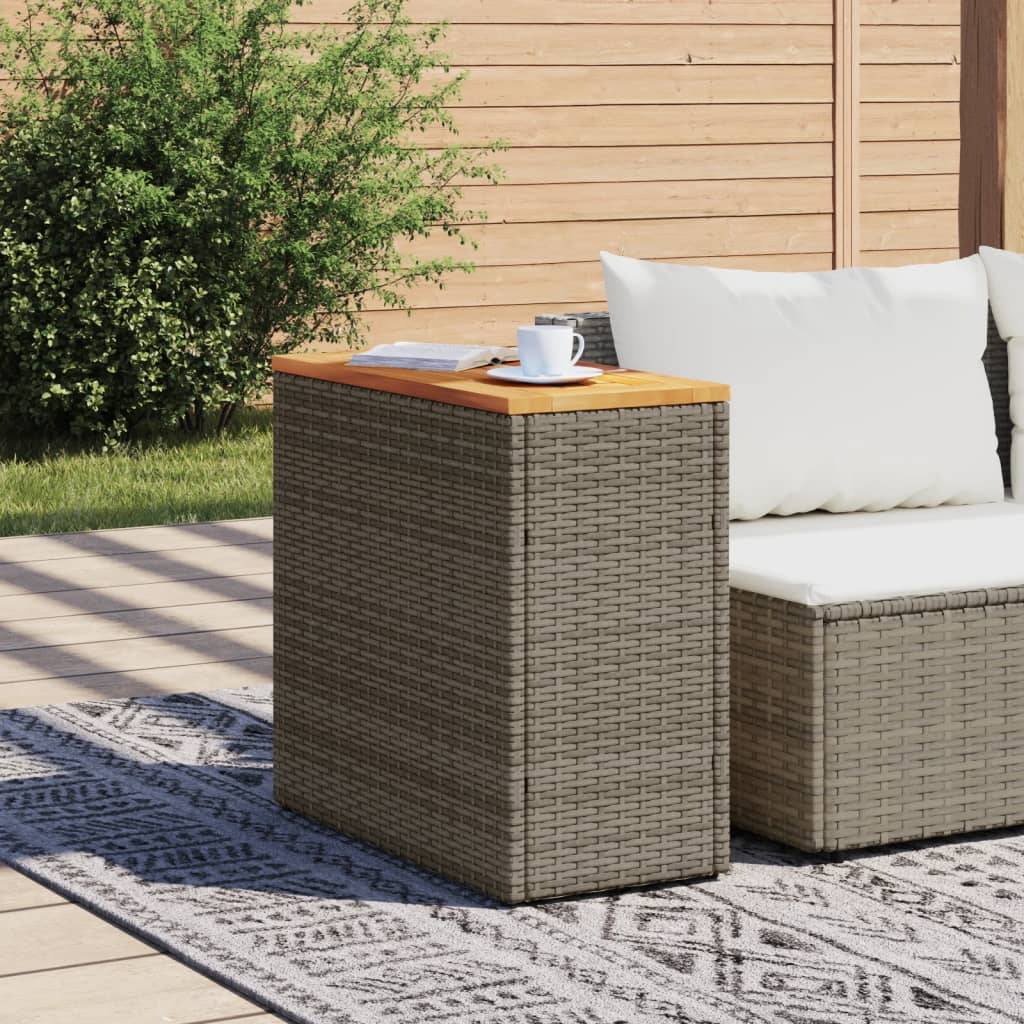 vidaXL Garten-Beistelltisch mit Holzplatte Grau 58x27,5x55 cm Rattan