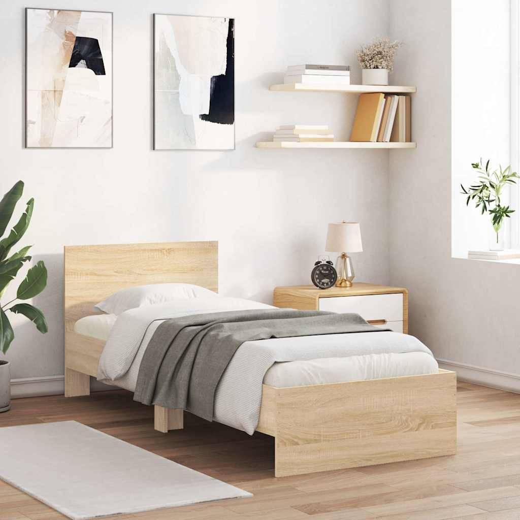 vidaXL Bettgestell ohne Matratze mit Kopfteil Sonoma-Eiche 90x200 cm